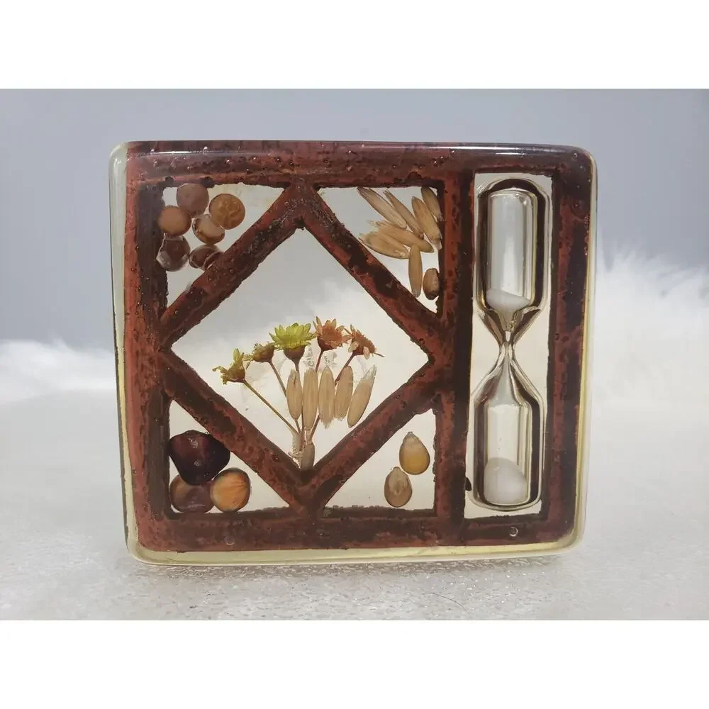 Vintage Dried Flower Sand Hourglass Egg Timer Retro Mod Kitchen mcm decor kitsch